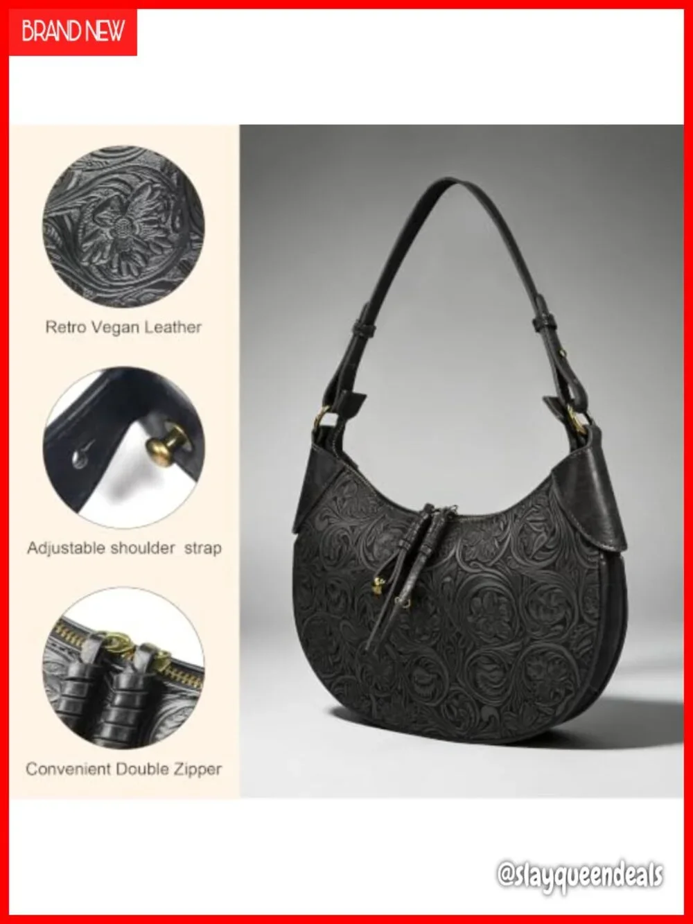 Vegan Leather Hobo Shoulder Bag Vintage Crescent Purse Women